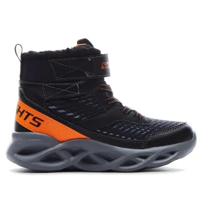 Skechers S Lights Twisted Brights Drovox Jungen Stiefel Gefüttert LED 401651L Schwarz Orange 12