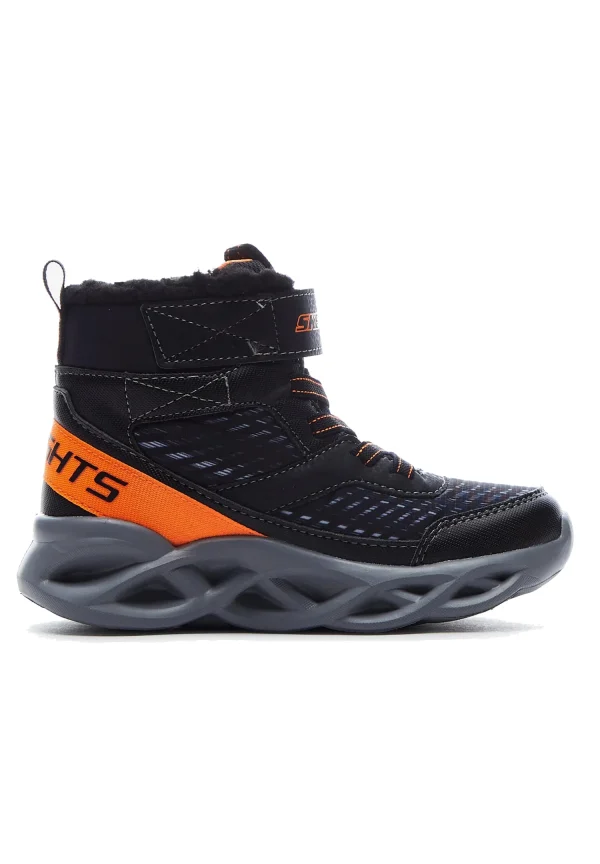 Skechers S Lights Twisted Brights Drovox Jungen Stiefel Gefüttert LED 401651L Schwarz Orange 4