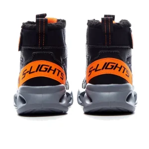 Skechers S Lights Twisted Brights Drovox Jungen Stiefel Gefüttert LED 401651L Schwarz Orange 16