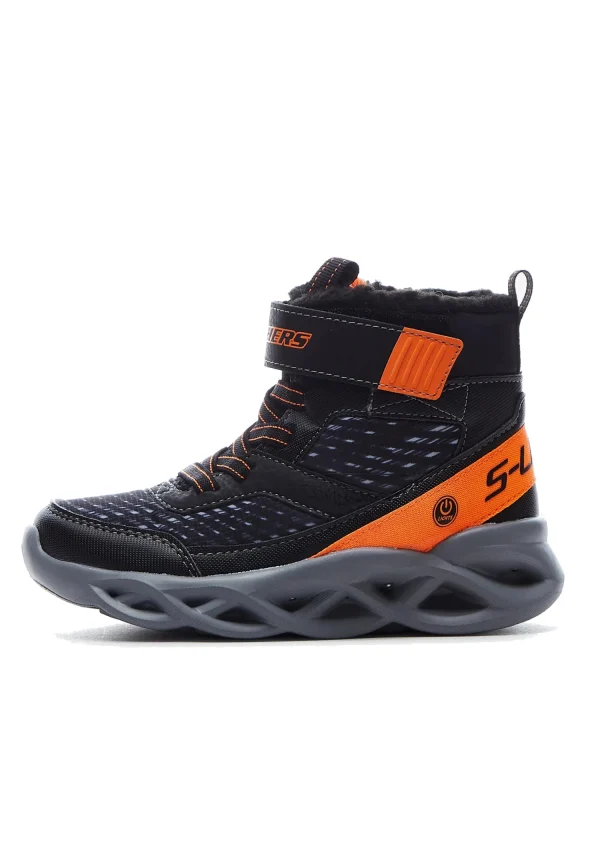 Skechers S Lights Twisted Brights Drovox Jungen Stiefel Gefüttert LED 401651L Schwarz Orange 3