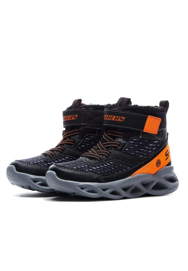 Skechers S Lights Twisted Brights Drovox Jungen Stiefel Gefüttert LED 401651L Schwarz Orange 1